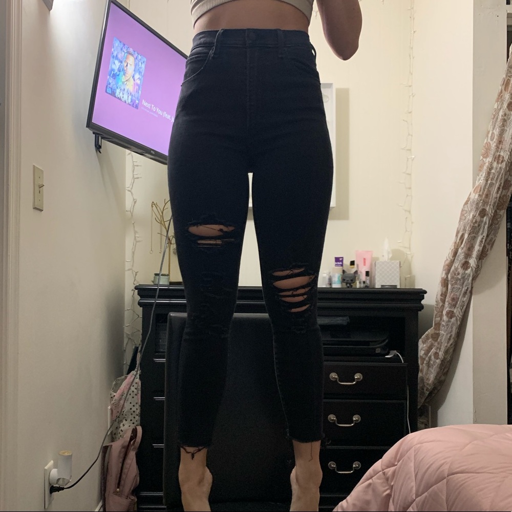 Ripped black ankle skinny jeans